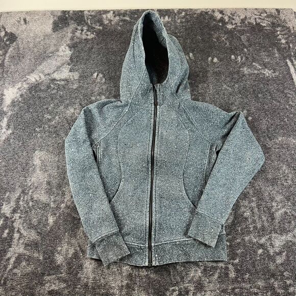 Lululemon Scuba Hoodie Full Zip Jacket Speckled Blue Thumb Holes Fleece 8 - Picture 1 of 12